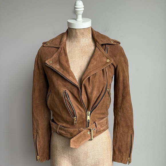 All Saints Suede Balfern Biker Moto Jacket Size 00 - Picture 9 of 13